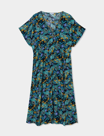 Robe fluide longue col en V vert émeraude femme grande taille