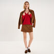 Gilet col V maille ajour&eacute;e boutonn&eacute; rouge femme