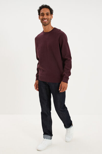 Pull col rond manches longues prune homme