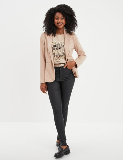 Veste blazer droite boutonnée 2 poches sable femme