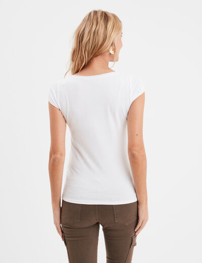 T-shirt col V ajusté manches courtes blanc femme