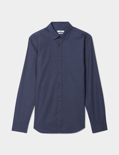 Chemise droite imprimée manches longues bleu marine homme