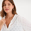 Blouse ajour&eacute;e manches 3/4 col tunisien blanc femme grande taille
