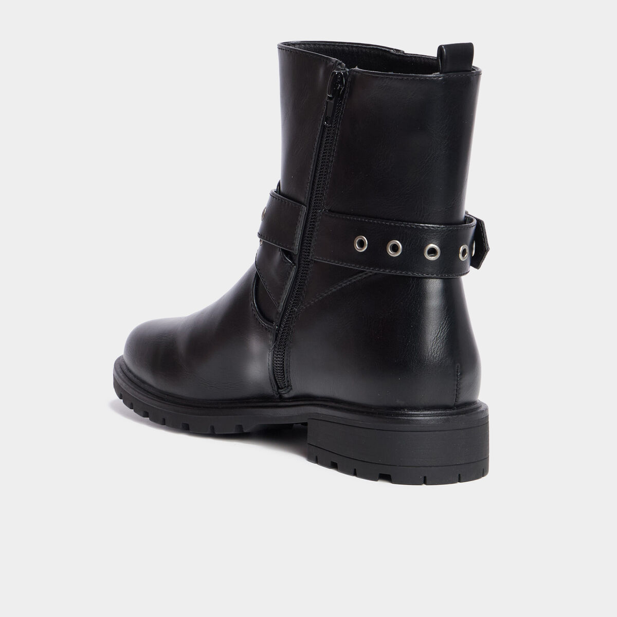 Bottines &agrave; semelle crant&eacute;e talons plats noir femme