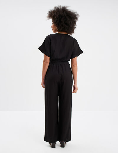 Combinaison pantalon ceinturée col en V noir femme