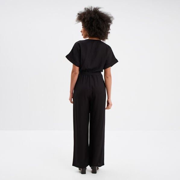 combinaison pantalon ceinturee col en v noir femme Combinaison pantalon ceinturée col en V noir femme
