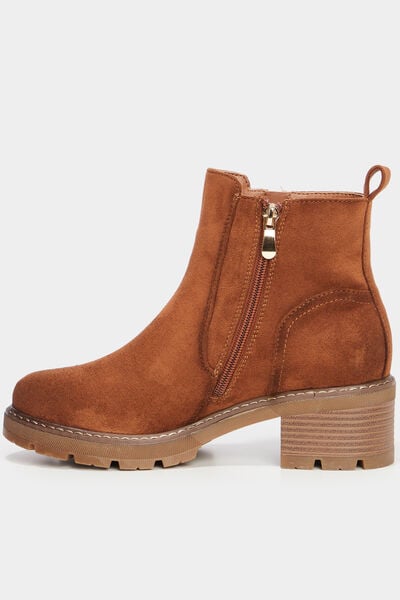Bottines &agrave; talons effet daim zipp&eacute;es marron femme