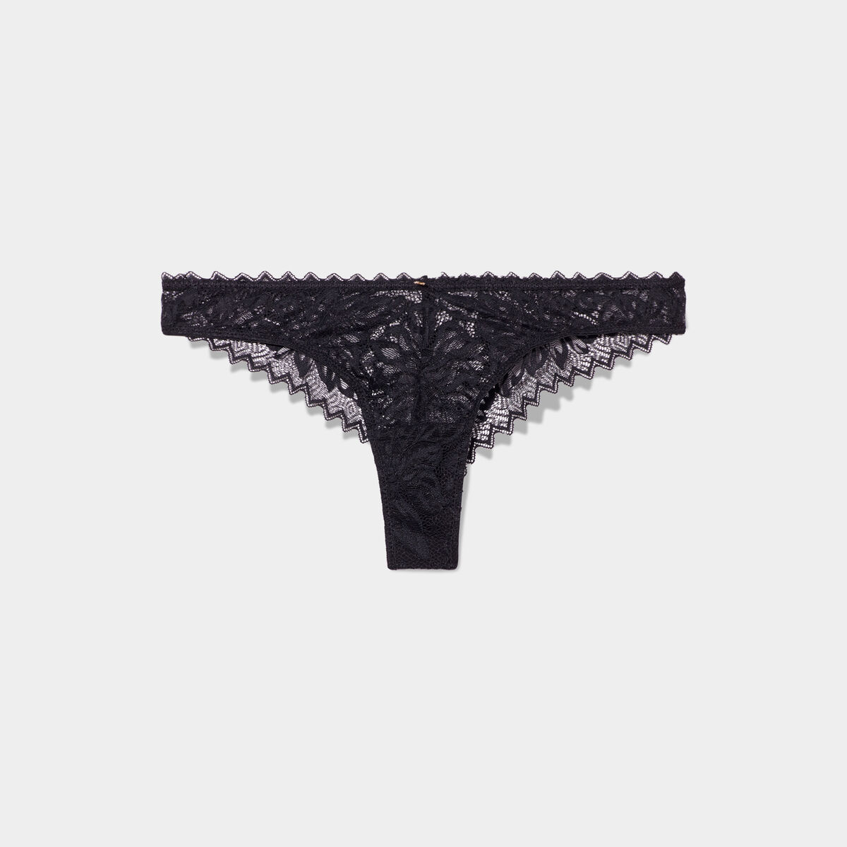 Tanga en dentelle avec bord festonn&eacute; noir femme