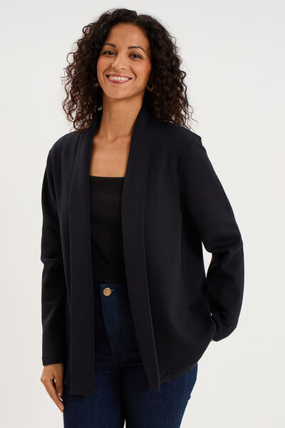 Blazer court col ch&acirc;le manches longues noir femme