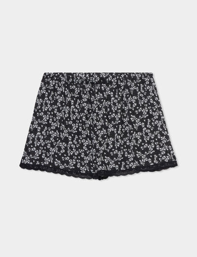 Bas de pyjama short détails dentelle noir femme