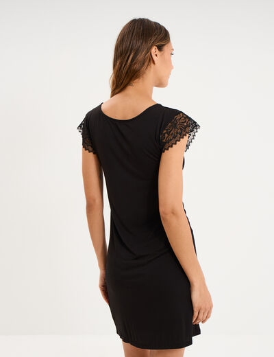 Chemise de nuit manches courtes dentelle noir femme