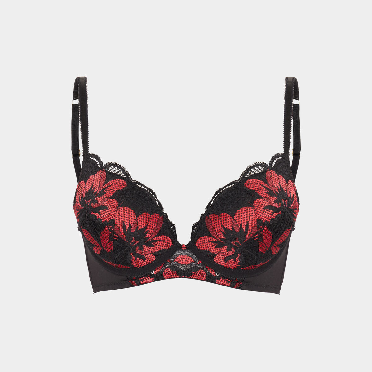 Soutien-gorge push-up dentelle padd&eacute; rouge femme