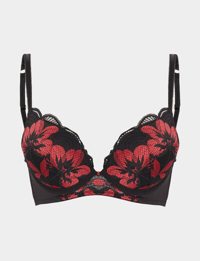 Soutien-gorge push-up dentelle paddé rouge femme