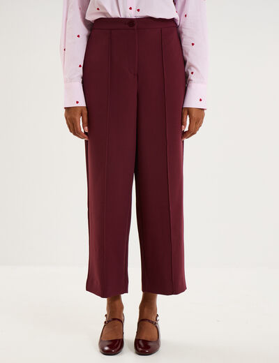 Pantalon droit 7/8&egrave;me &agrave; pinces violet fonc&eacute; femme