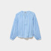 Blouse oversize col tunisien coton bleu clair femme