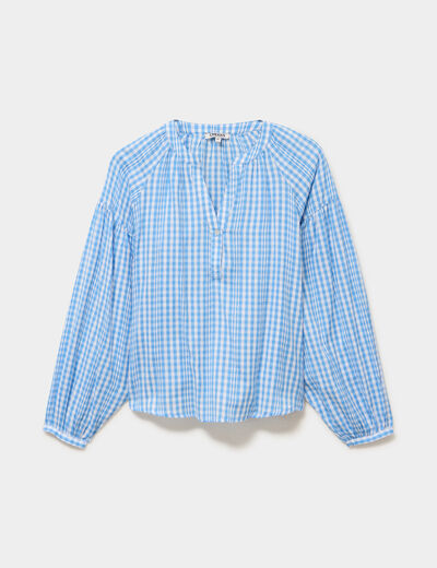 Blouse oversize col tunisien coton bleu clair femme