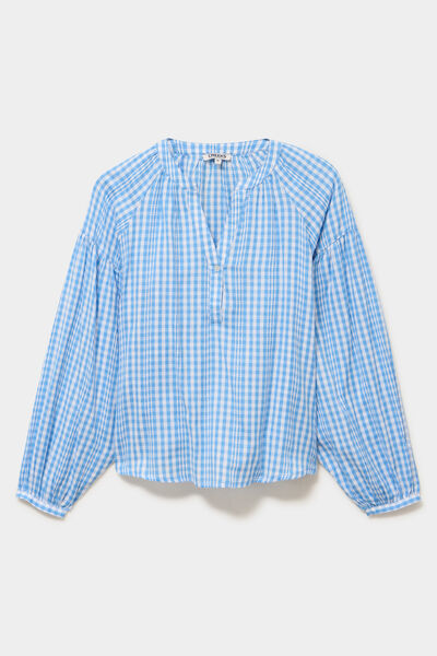 Blouse oversize col tunisien coton bleu clair femme