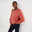 Blouse brod&eacute;e manches longues coton vieux rose femme