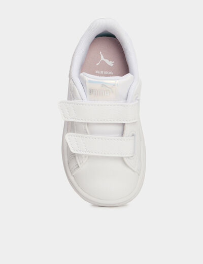 Tennis basses à scratchs Puma Smash blanc bébé fille