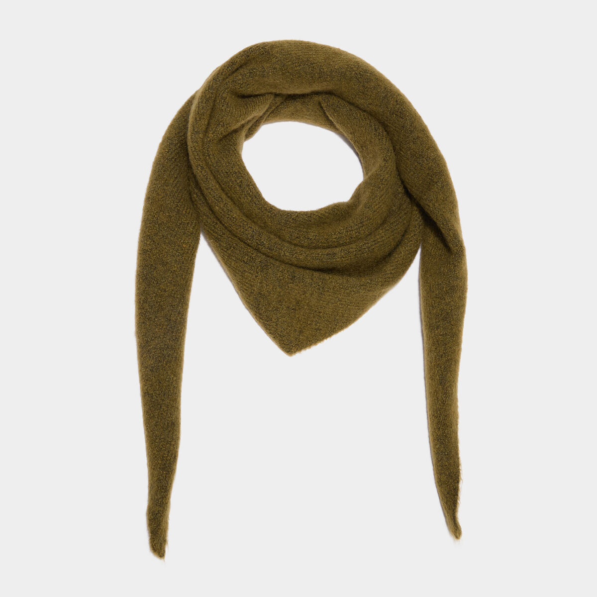 &Eacute;charpe triangulaire en maille douce vert olive femme