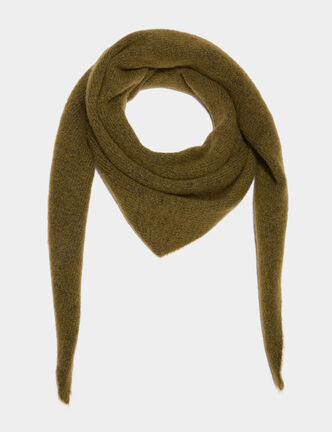 &Eacute;charpe triangulaire en maille douce vert olive femme