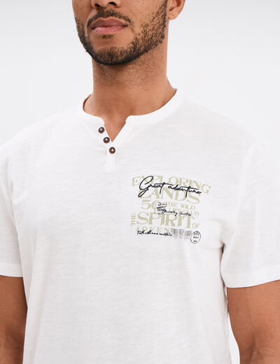 T-shirt col tunisien manches courtes blanc homme
