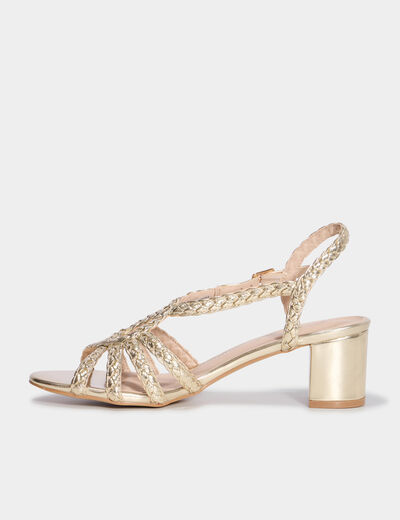 Sandales à talons 5 cm brides tressées jaune or femme