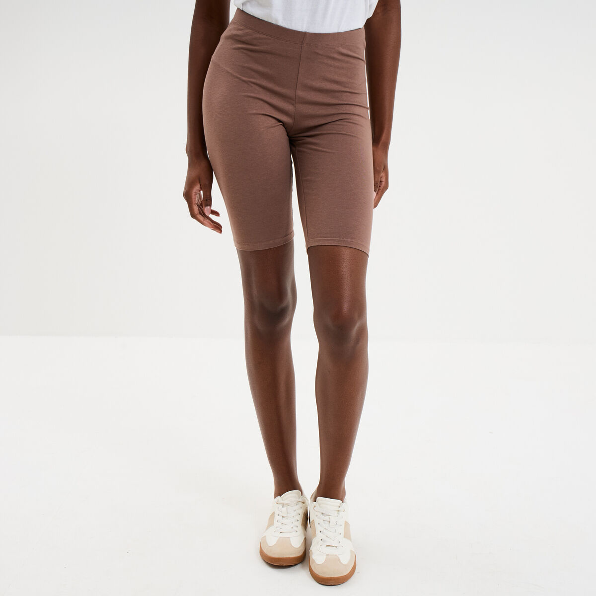 Short cycliste coton stretch marron cognac femme