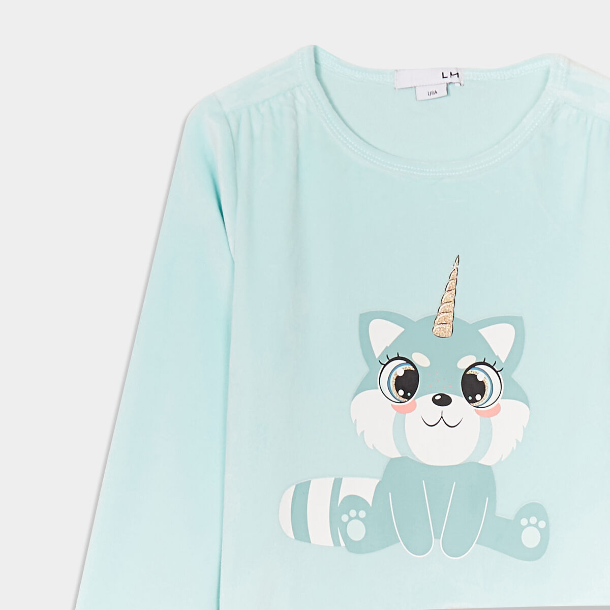 Ensemble pyjama t-shirt effet velours bleu turquoise fille
