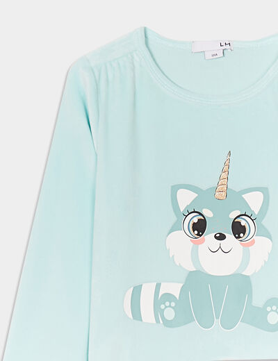 Ensemble pyjama t-shirt effet velours bleu turquoise fille