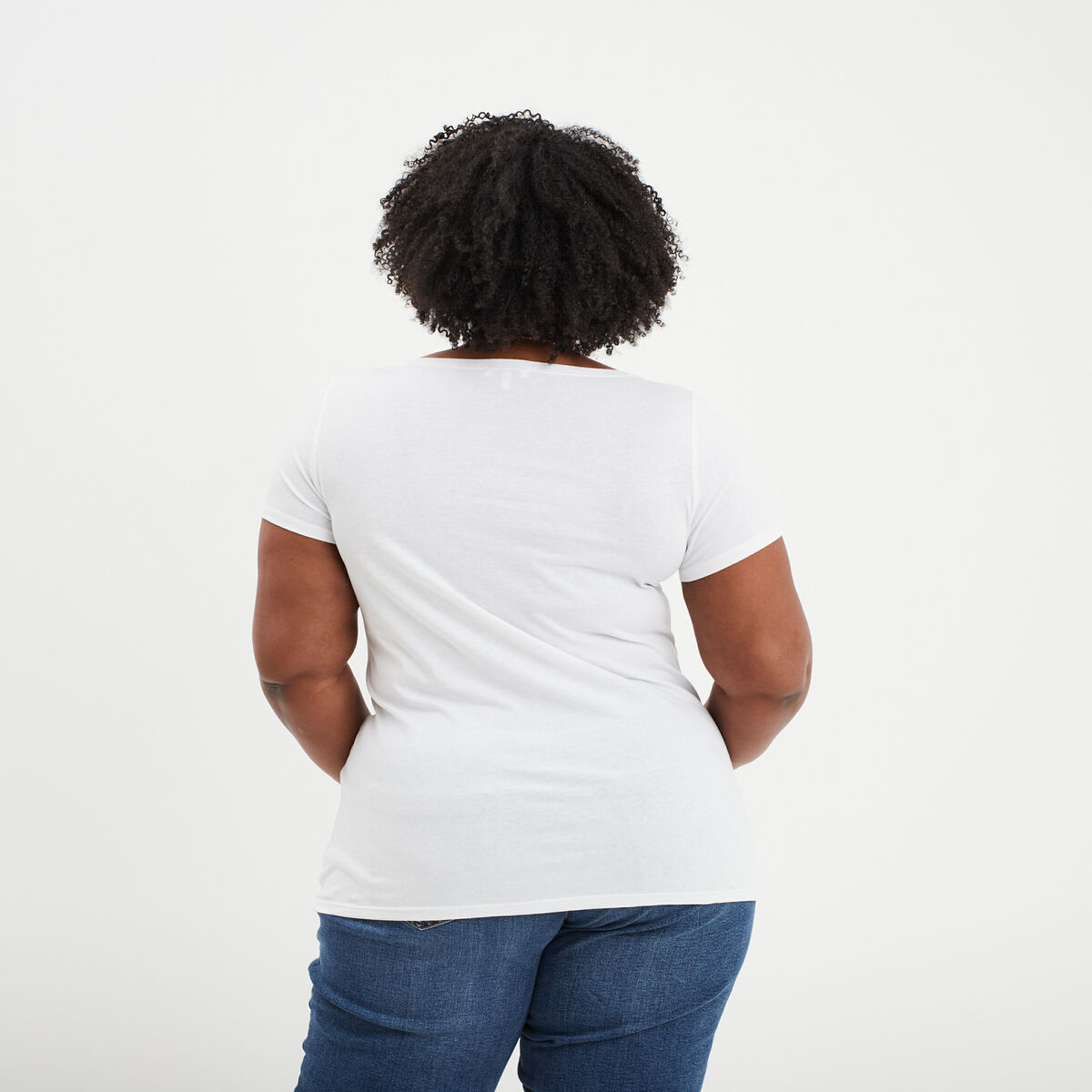 T-shirt col en V manches courtes coton blanc femme grande taille