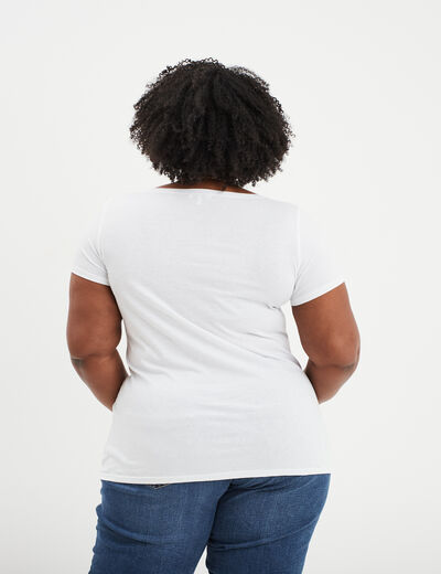 T-shirt col en V manches courtes coton blanc femme grande taille