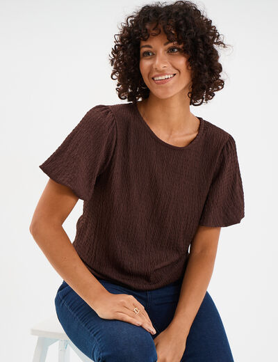 T-shirt manches courtes ballons marron fonc&eacute; femme
