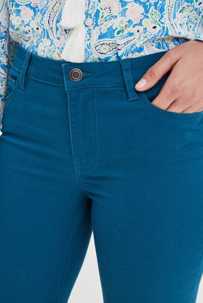 Pantalon slim taille normale bleu canard femme