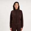 Sweat zipp&eacute; molleton col montant marron fonc&eacute; femme