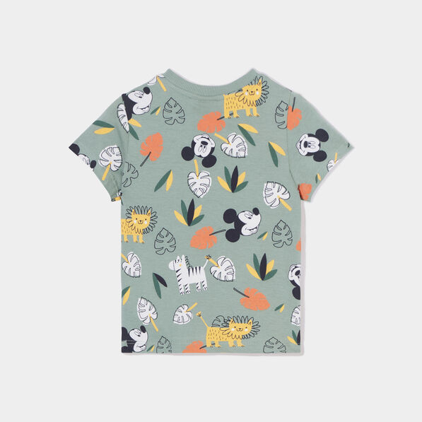 T-shirt manches courtes coton Mickey vert kaki bébé garçon