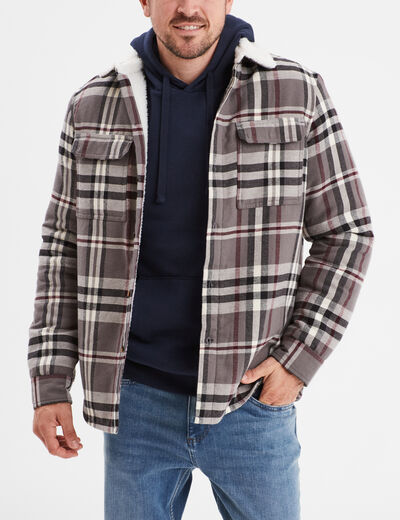 Surchemise carreaux doublée effet sherpa prune homme