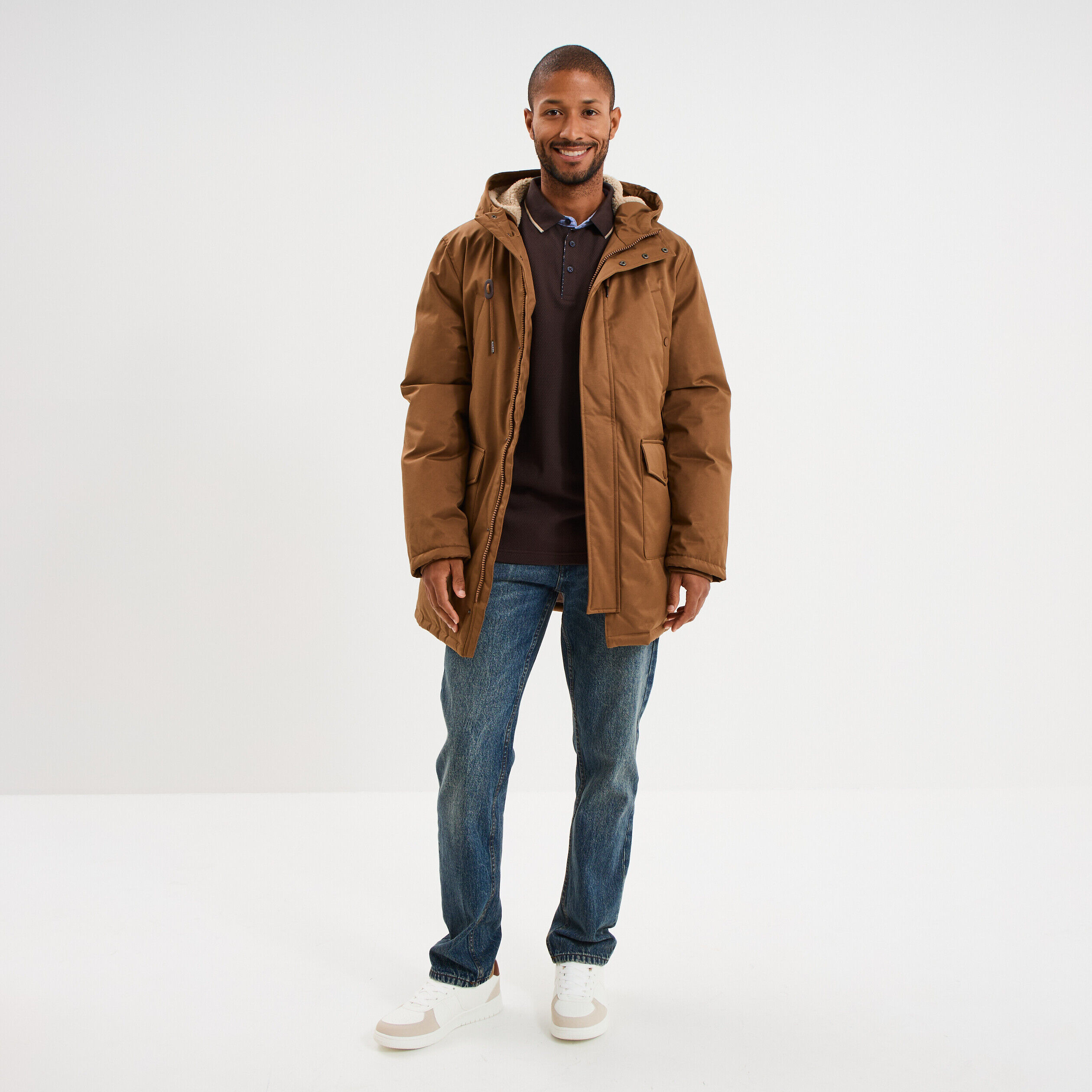 Parka mi-longue doublée à capuche marron homme CREEKS