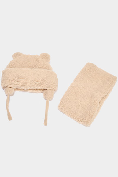 Ensemble bonnet et tour de cou sable b&eacute;b&eacute;