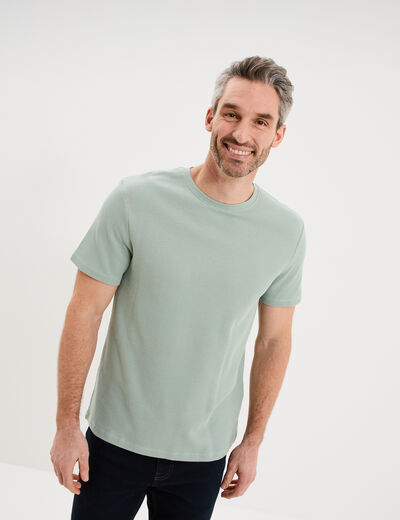 T-shirt textur&eacute; droit col rond coton vert pastel homme