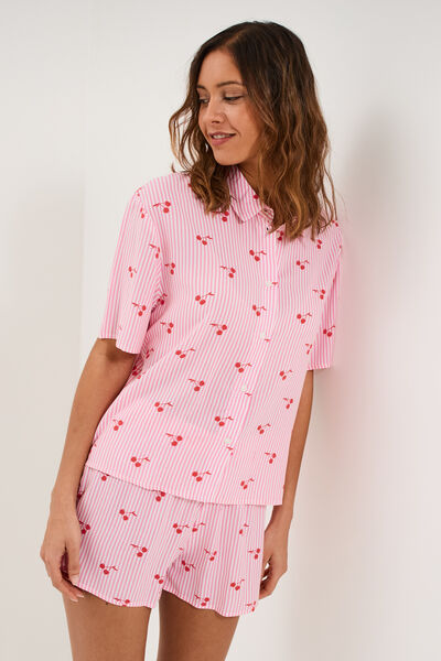 Ensemble pyjama short et chemise ecru femme