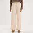 Pantalon large effet velours c&ocirc;tel&eacute; sable femme