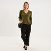 Gilet cardigan ajour&eacute; manches longues vert olive femme