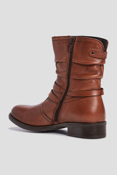Bottes zippées plissées en cuir marron fille