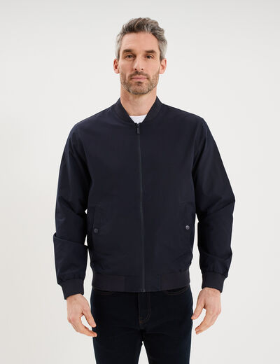 Blouson col teddy d&eacute;perlant bleu fonc&eacute; homme