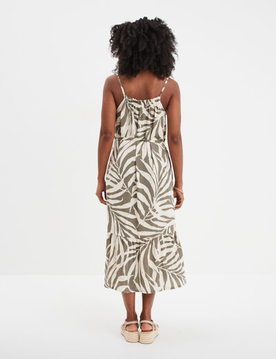 Robe évasée col avec dentelle vert kaki femme