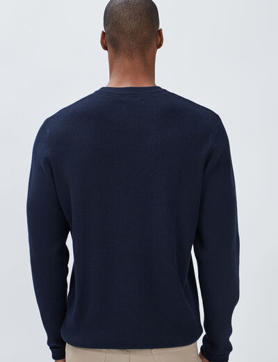Pull avec col rond à relief bleu marine homme