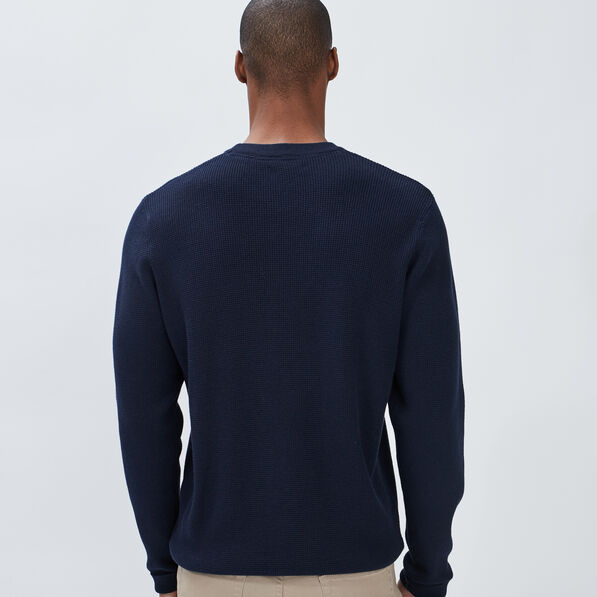 Pull avec col rond à relief bleu marine homme