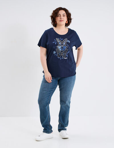 T-shirt manches courtes col rond coton bleu marine femme grande taille