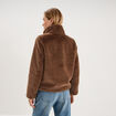 Veste fausse fourrure col montant taupe femme